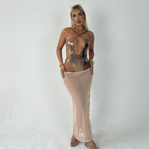 Golden Bodysuit & Maxi Mesh Skirt - Image 2