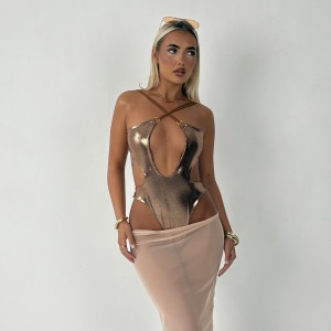 Golden Bodysuit & Maxi Mesh Skirt