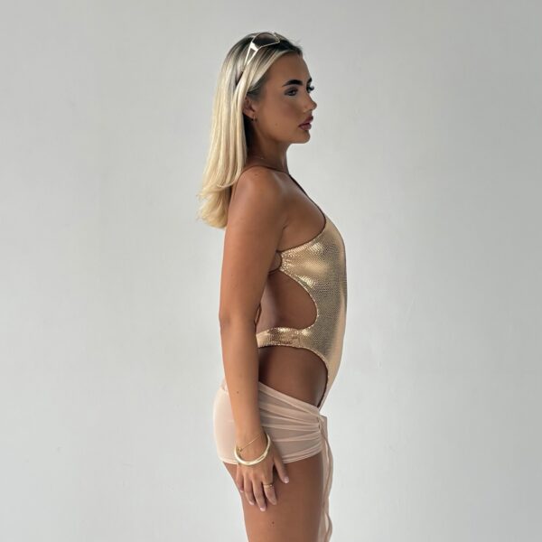 Gold Plunge Bodysuit & Sarong Set - Image 3